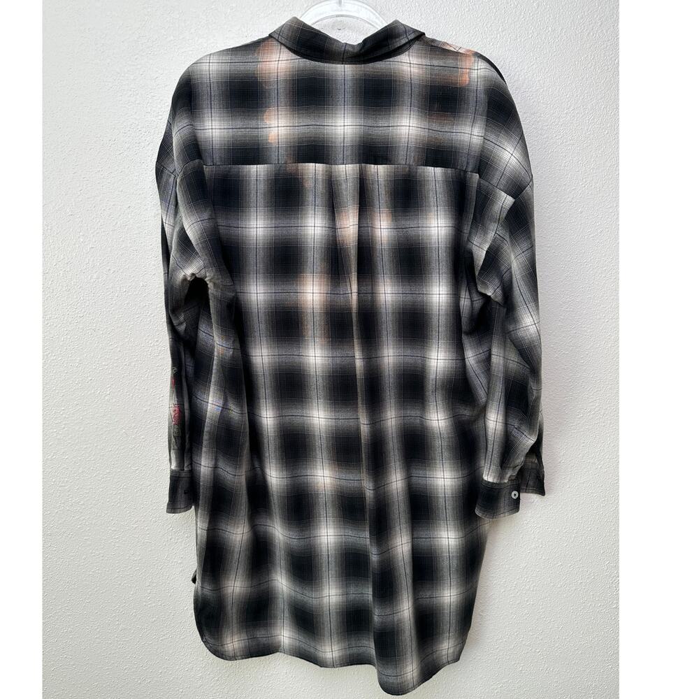 Adaptation Rose Embroidered Plaid Longline Shirt Dress Black White M - Picture 8 of 16